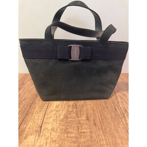 Salvatore Ferragamo Vara Bow Black Suede Tote Bag Italy